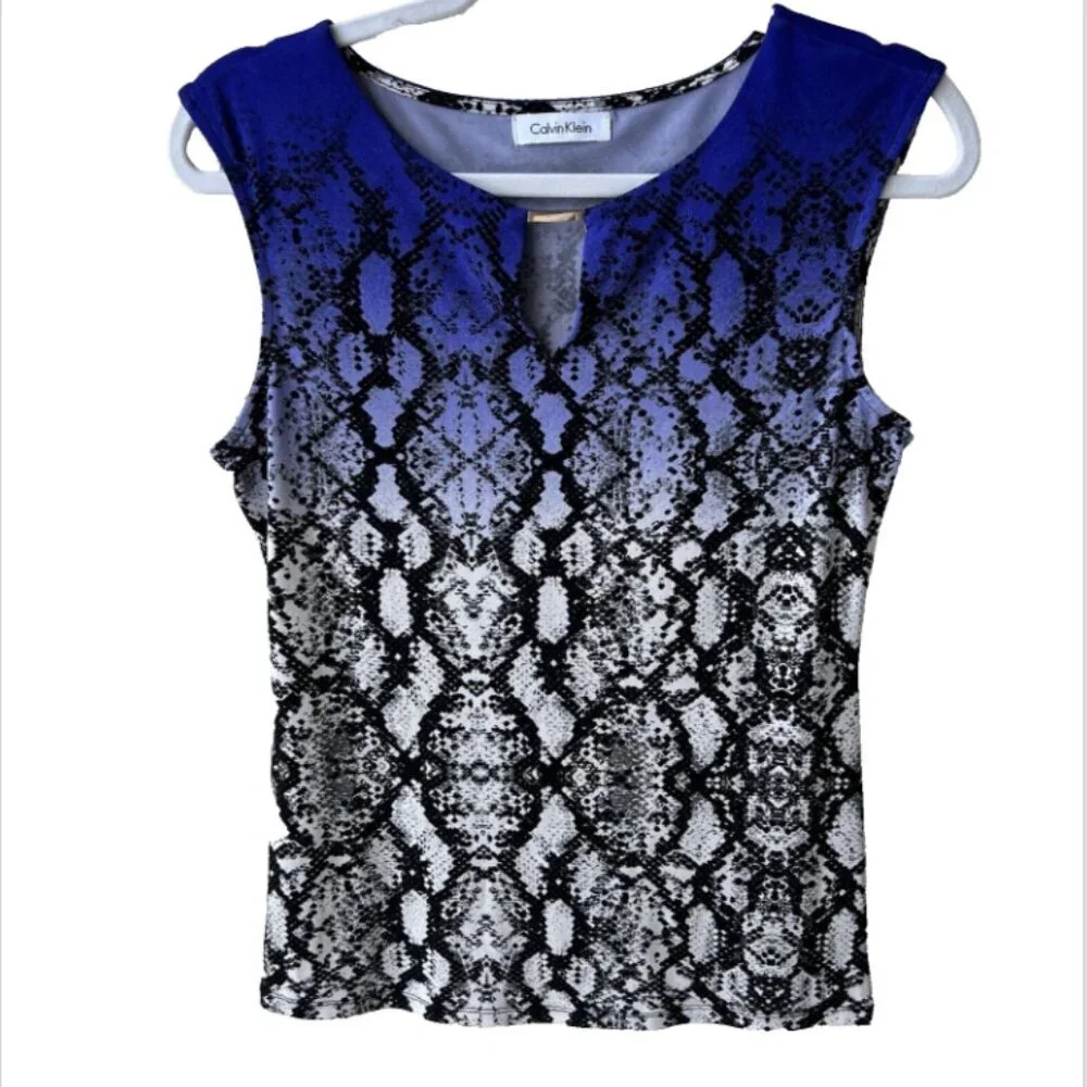Calvin Klein - Purple Black and White Snake Print Keyhole Tank Top M/L - Picture 9 of 14